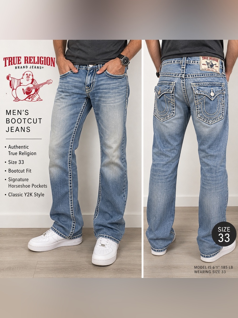True Religion Y2K Bootcut Jeans Horseshoe Pocket Size 33